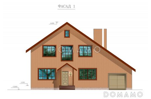 Проект одноэтажного дома с мансардным этажом и зимним садом / Фасад 1