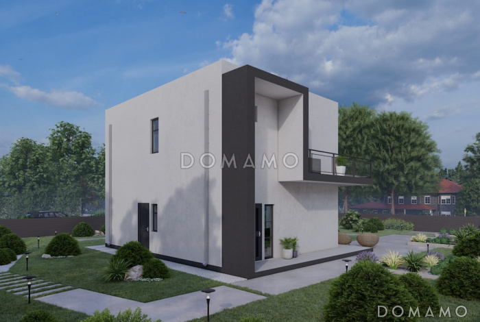 Проект двухэтажного коттеджа в стиле хай-тек, адаптированный для сейсмозоны