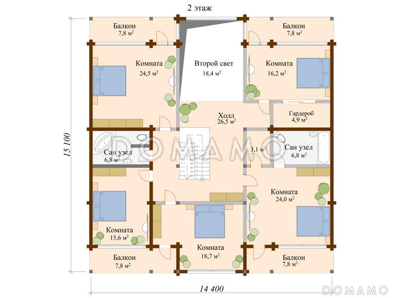 Проект дома с 5 комнатами на мансардном этаже / План мансардного этажа