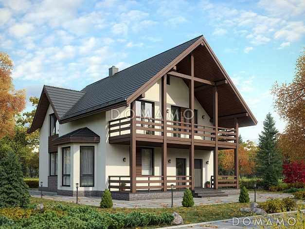 Проект загородного дома из пеноблоков с тремя спальными комнатами на мансардном этаже