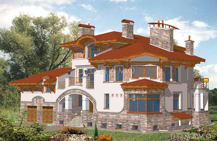 Проект коттеджа в стиле модерн с гаражом на 2 а/м и сауной