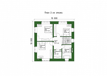 Проект компактного двухэтажного дома с террасой, гостиной и 4 спальнями / План 2 этажа
