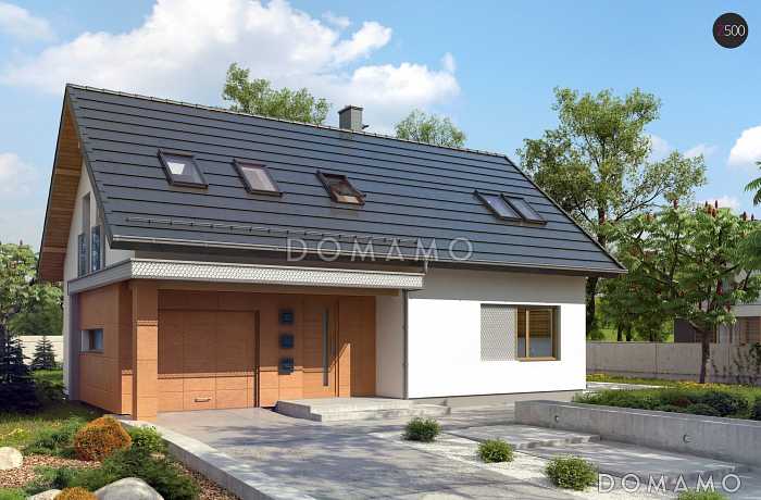 Проект одноэтажного мансардного дома из газобетона с кабинетом, гаражом и четырьмя спальнями 