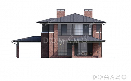 Проект двухэтажного дома с подвалом и навесом для авто / Фасад 2