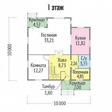 Проект дома из клееного бруса 10х10 с топочной / План 1 этажа