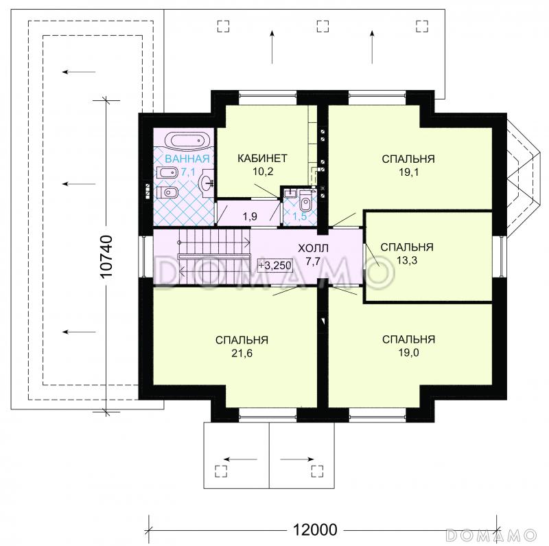 Проект дома с гаражом на две машины и кабинетом на мансардном этаже / План мансардного этажа