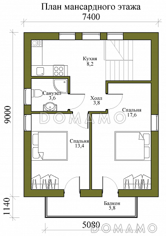 Проект гаража на два машиноместа с мансардой / План мансардного этажа