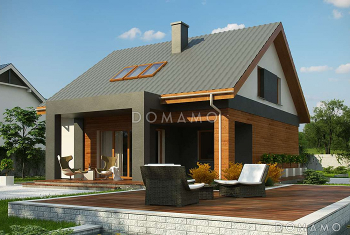 Проект одноэтажного мансардного дома из газобетона с дополнительной спальней на первом этаже 