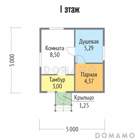 Проект каркасной бани 5х5 / План 1 этажа