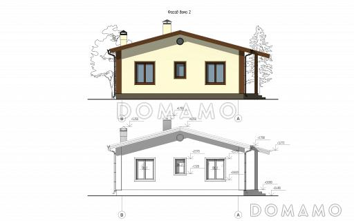 Проект дома с тремя спальнями, гостиной-кухней и постирочной / Фасад 2