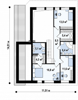 Проект дома с мансардой, террасой, кабинетом, кладовой, вторым светом, мастер-спальней / План мансардного этажа