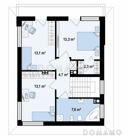 Проект компактного двухэтажного дома из кирпича с тремя спальнями / План 2 этажа