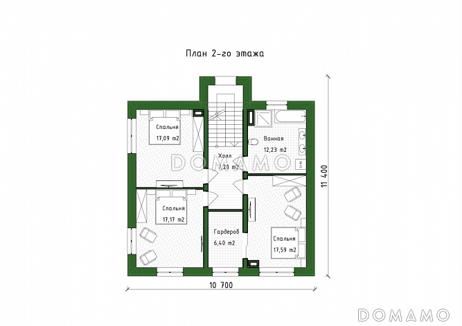 Проект двухэтажного дома с 3 спальнями, гостевой, большой ванной и террасой / План 2 этажа