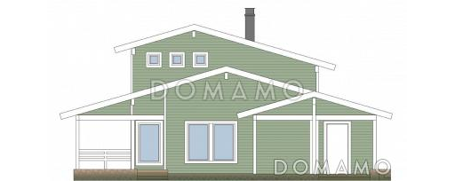 Проект каркасного дома с навесом для одной машины и двумя спальнями на мансардном этаже / Фасад 1