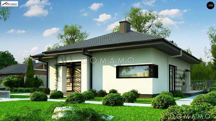 Проект одноэтажного дома из газобетона с тремя спальнями, просторной дневной зоной и большой террасой