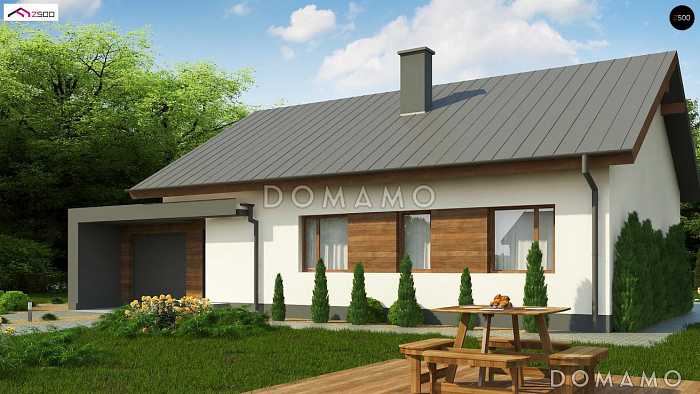 Проект одноэтажного дома из кирпича с гаражом и отделённой спальной зоной