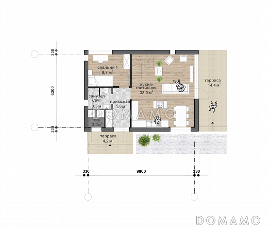 C-125 двухэтажный дом / План 1 этажа