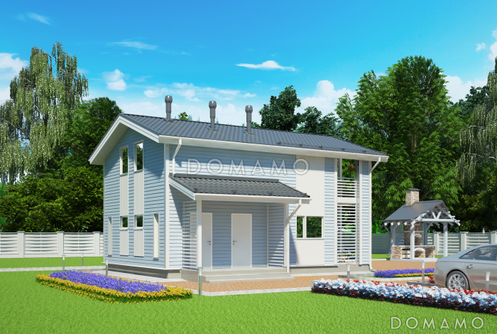 Проект двухэтажного каркасного дома с 4 спальнями и просторной лоджией