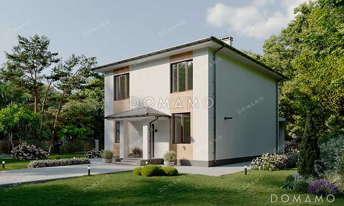 Проект двухэтажного дома простой формы с вальмовой кровлей, удобной планировкой и большими окнами