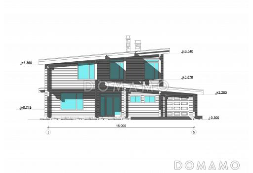 Проект коттеджа из бруса в современном стиле / Фасад 1