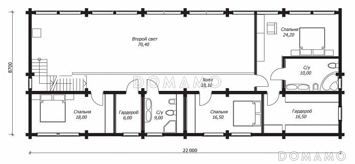 Проект большого двухэтажного дома из клееного бруса с гаражом / План 2 этажа