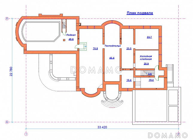 Проект кирпичного дома с бассейном / План цокольного этажа