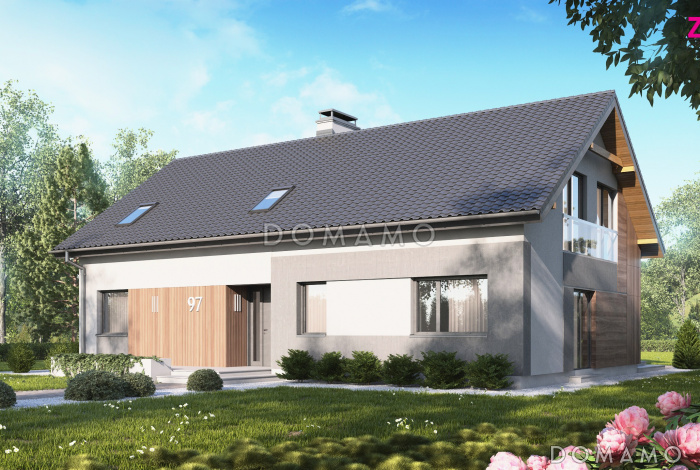 Проект комфортного одноэтажного мансардного дома из кирпича для двух семей