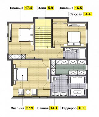 Проект современного дома из газобетона / План 2 этажа