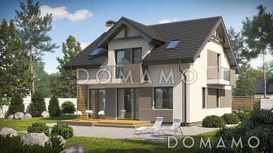 Проект загородного дома с террасой, кухней с кладовой, тремя спальнями с балконами на мансарде