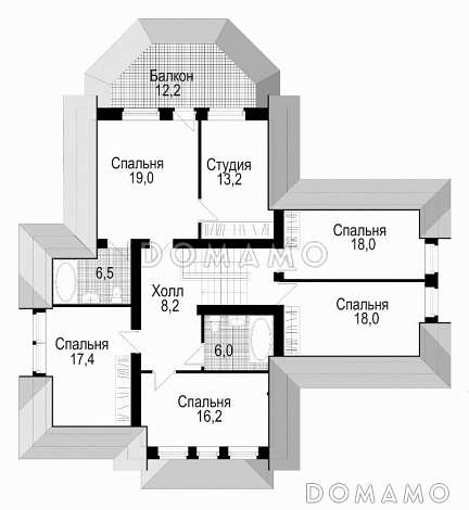 Проект двухэтажного дома из кирпича с мансардой / План мансардного этажа