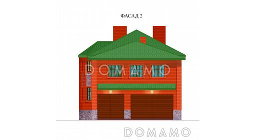 Проект двухэтажного дома с бассейном на цокольном этаже, гаражом и двумя эркерами / Фасад 2