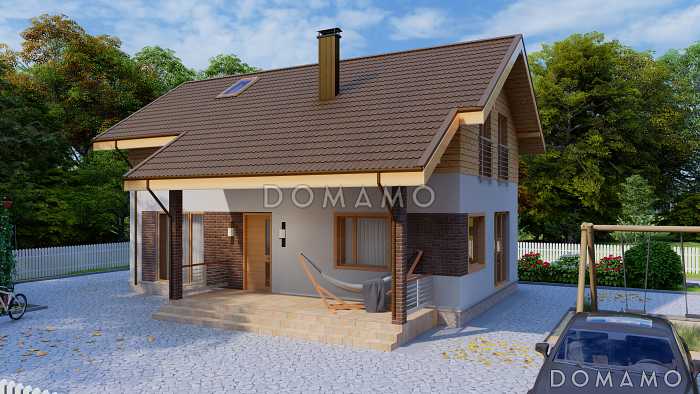 Проект компактного одноэтажного дома с мансардной и четырьмя спальнями