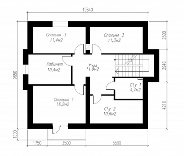 Проект просторного коттеджа в стиле кантри / План мансардного этажа