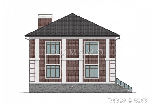 Проект трехуровневого дома с 3 спальнями, балконом и большим подвалом / Фасад 2