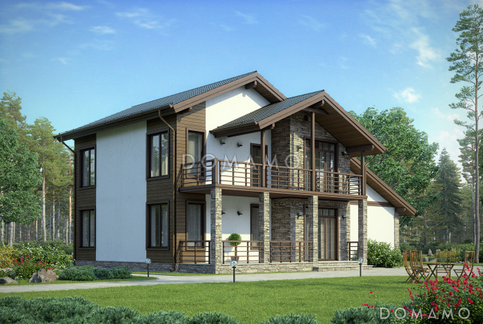 Проект дома из газобетона с мансардой и гаражом на одну машину