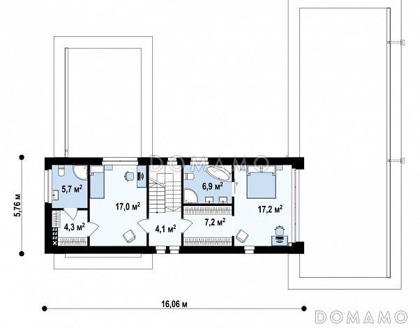 Проект двухэтажного дома с гаражом, большой прихожей, светлой гостиной, кабинетом / План 2 этажа