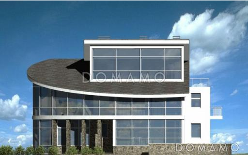 Проект современного дома из кирпича с панорамным остеклением / Фасад 1