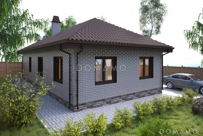 Проект компактного одноэтажного дома по технологии ЛСТК с тремя спальнями и большой кухней-столовой-гостиной