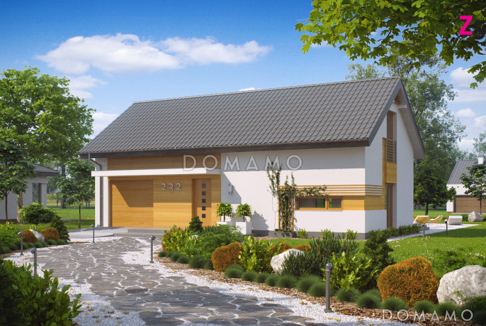 Проект одноэтажного дома из кирпича с ночной зоной на мансардном этаже и гаражом