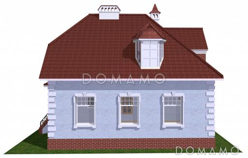 Проект коттеджа с вальмовой крышей и террасой. / Фасад 3