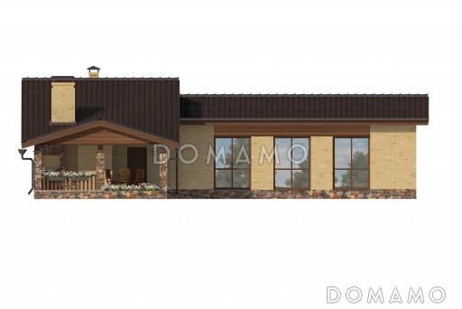 Проект бани по технологии ЛСТК с террасой, бассейном, сауной, парилкой и просторной комнатой отдыха / Фасад 2