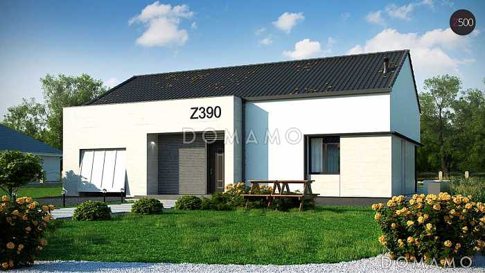 Проект комфортного одноэтажного дома из газобетона с гаражом и панорамным остеклением гостиной