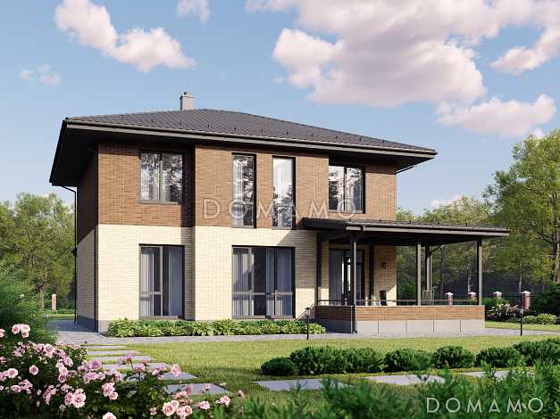 Проект двухэтажного дома с 4 спальнями, вторым светом, галереей-библиотекой