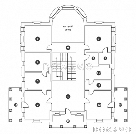 Проект двухэтажного дома в классическом стиле с просторной гостинной / План 2 этажа