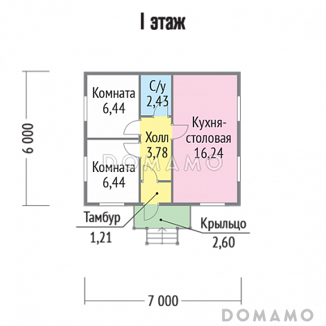 Проект одноэтажного небольшого дома из клееного бруса / План 1 этажа