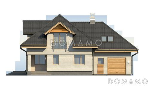 Проект одноэтажного мансардного дома из газобетона с кабинетом, гаражом и комнатой над гаражом / Фасад 1