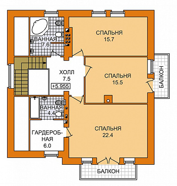 Проект трехэтажного дома с гаражом на две машины, сауной и камином / План 3 этажа