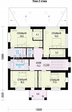 Проект трехэтажного загородного дома из кирпича / План 2 этажа
