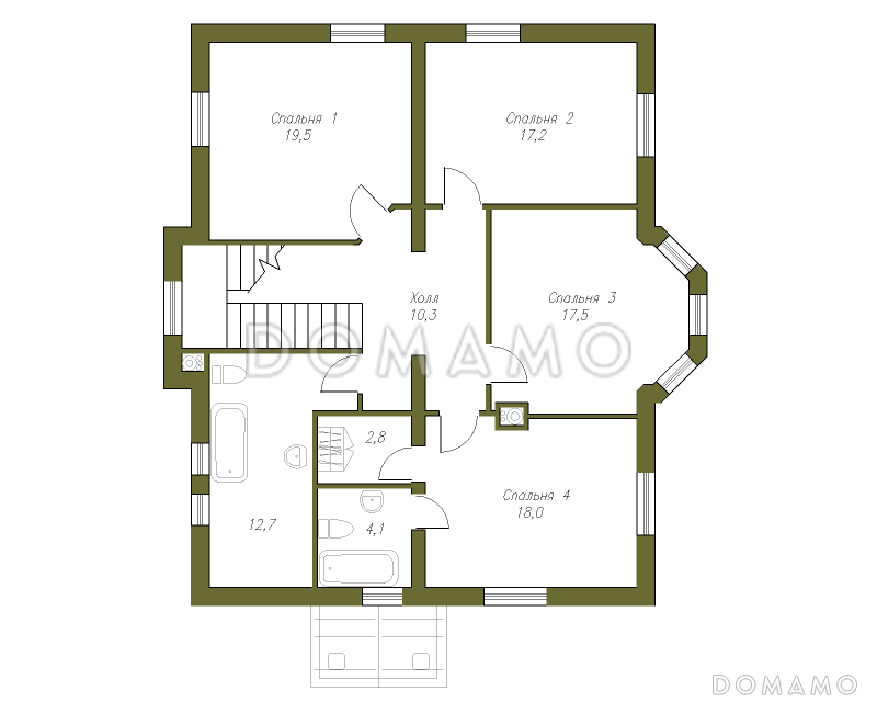 Проект кирпичного коттеджа с подвалом и мансардой / План 2 этажа