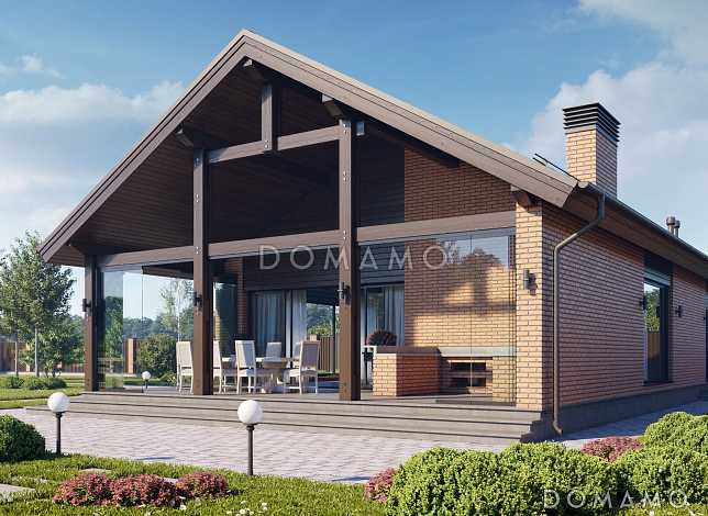 Проект кирпичной беседки с бильярдной, террасой барбекю, кухней и цокольным этажом